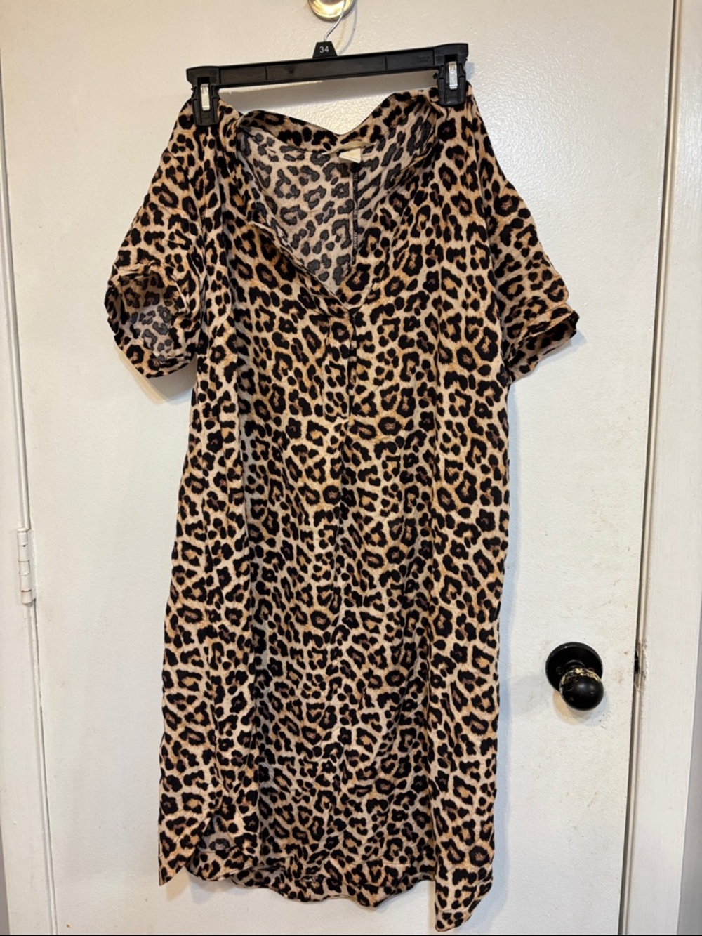 H&M Leopard Print Shirt Dress in Black & Tan